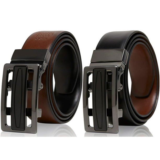Genuine Leather Ratchet Dress Belts For Men with Automatic Buckle-1.25 Free Size 
